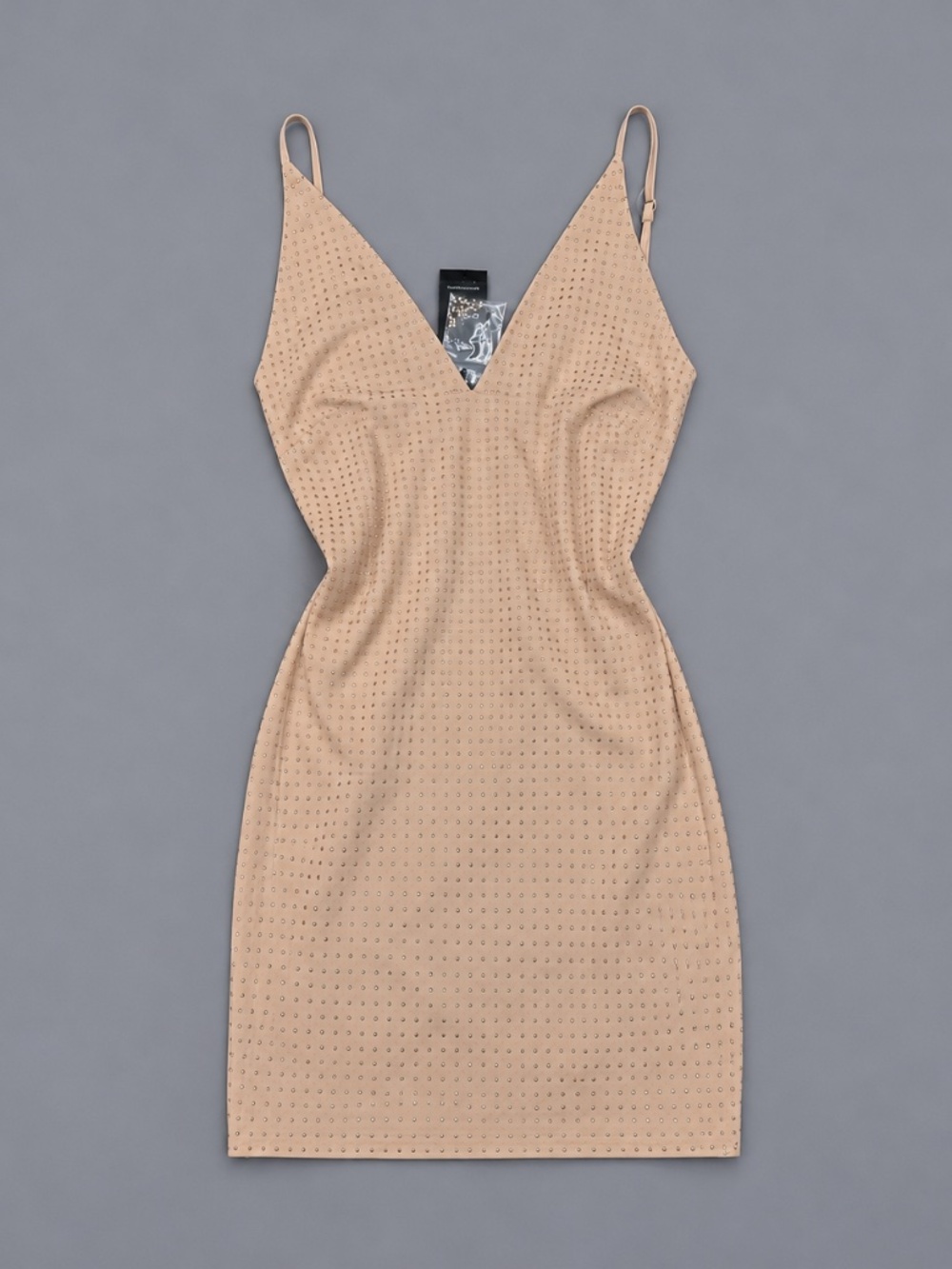bebe Nude Rhinestone Embellished Bodycon Mini Dress – Size XXS NWT